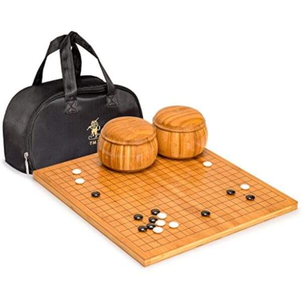 YMI Bamboo 0.8-Inch Reversible 19x19 / 13x13 Go Game Set Board with Double Convex Melamine Stones and Bamboo Bowls - Classic Strategy Board Game (Baduk/Weiqi)