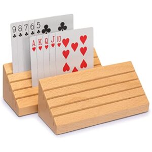 YMI Standard-Size Solid Beechwood Playing Card Holders/Racks - Set of 2 Card Organizers