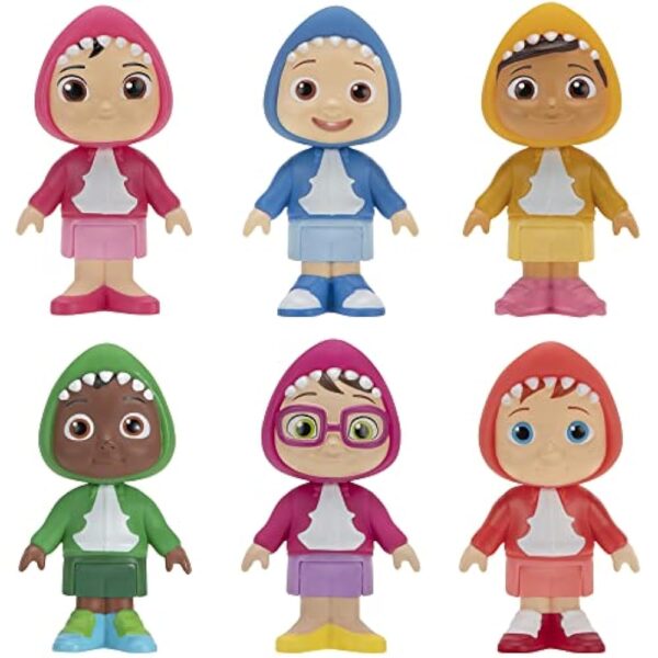 CoComelon 6 Figure Family and Friends Shark Theme Pack - Includes JJ, Nico, Cody, Nina, Bella and Cece in Shark Hoodies - Toys for Kids and Preschoolers