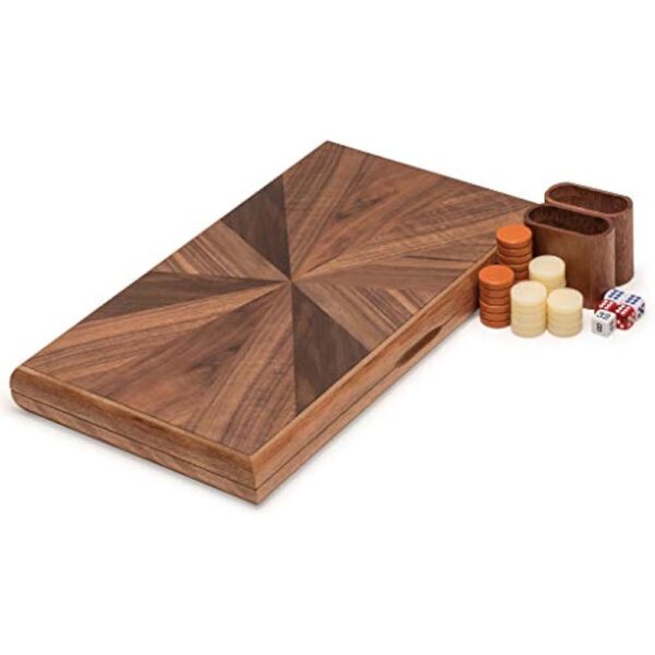 YMI Wooden Inlaid Backgammon Set, Cascadia - with Acrylic Playing Pieces & Wooden Dice Cups, 17-inch Board - Image 3