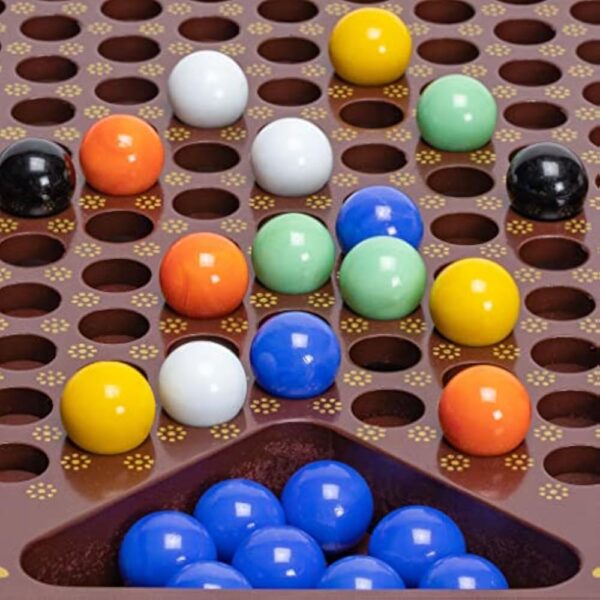 YMI Classic Chinese Checkers Halma Board Game Set with Storage, 12.6-inch Wooden Board, and Solid Color 16-Millimeter Glass Marbles - Image 4