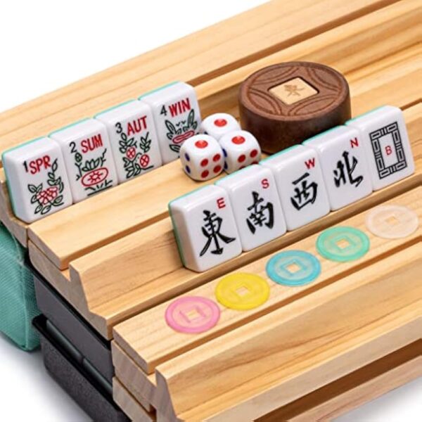 YMI American Mahjong Set, Pepper with Pepper Green Soft Case - 4 All-in-One Racks with Pushers, Wright Patterson Betting Coins, Dice, & Wind Indicator - Image 3