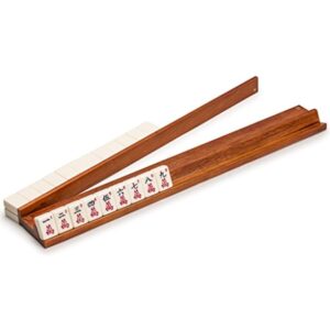 YMI Classic Chestnut Color Wooden Mahjong Game Racks with Pushers, 18 Inches - Set of 4 (Includes Magnetically Attached Mahjong Pushers)