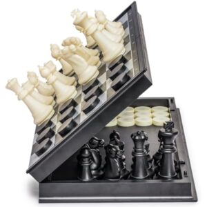 YMI Large 2-in-1 Travel Magnetic Chess & Checkers Board Game Set - 14 Inches - Folding, Portable, Multi-Game Set