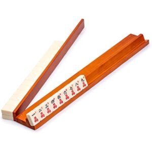 YMI 18-Inch Dark Pine Wooden Mahjong Game Racks with Built-in Pushers - Set of 4
