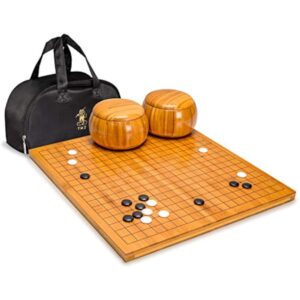 YMI Bamboo 0.8-Inch Reversible 19x19 / 13x13 Go Game Set Board with Single Convex Melamine Stones and Bamboo Wood Bowls Set - Classic Strategy Board Game (Baduk/Weiqi)
