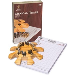 YMI Mexican Train Dominoes Accessory Set (5.8-Inch Wooden Hub Centerpiece, Die-Cast Metal Train Markers, and 60-Sheet Scorepad)