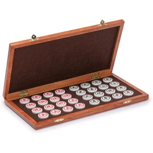 YMI Chinese Chess (Xiangqi) Set with Folding Rosewood Veneer Board (16.3-inch) and Acrylic Playing Pieces - Image 3