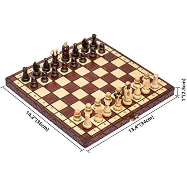 Husaria European International Chess Wooden Game Set, King's International - 14 Inches Medium Size Chess Set with Handcrafted Chessmen and Felted Folding Board - Image 4