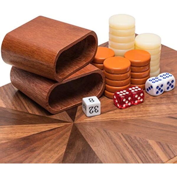 YMI Wooden Inlaid Backgammon Set, Cascadia - with Acrylic Playing Pieces & Wooden Dice Cups, 17-inch Board - Image 5