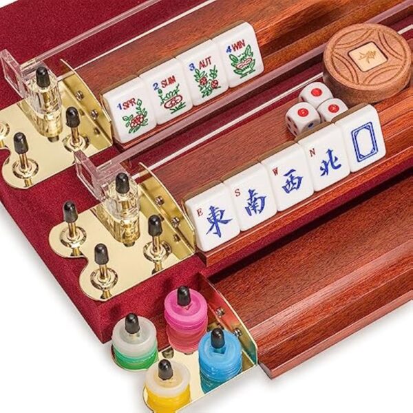 YMI American Mahjong Set, Golden Fortune with 166 Acrylic Mahjong Tiles, Inlaid Wooden Case, Racks and Other Accessories - Image 2