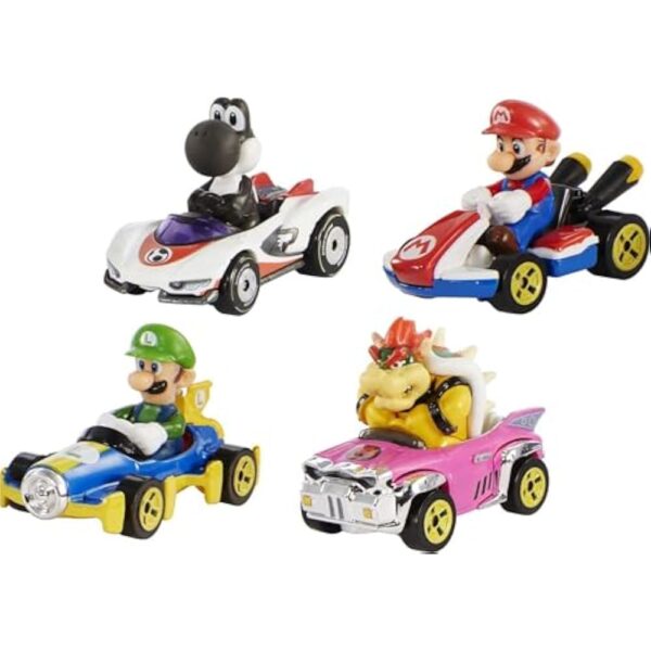 Hot Wheels Mario Kart Set of 4 Die-Cast Toy Cars with Attached Character Drivers, Includes Black Yoshi (Amazon Exclusive) - Image 4