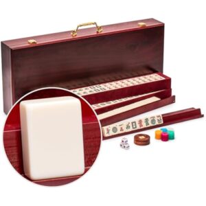 YMI American Mahjong Set, Classic Royale II with Redwood Veneer Case, Four Wooden Pusher Racks, Wind Indicator, Dice and Wright Patterson Count Scoring Coins