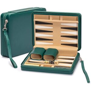 YMI Travel Size Backgammon Mini Game Set, Izmir - Magnetic Checkers and 9-inch Board in Sleek Leatherette Case - Classic Strategy Board Game