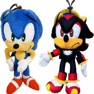 Sonic The Hedgehog Shadow and Sonic 8" Plush Clip with Small Zipper Pouch - 2 pcs ( 1 of Each )