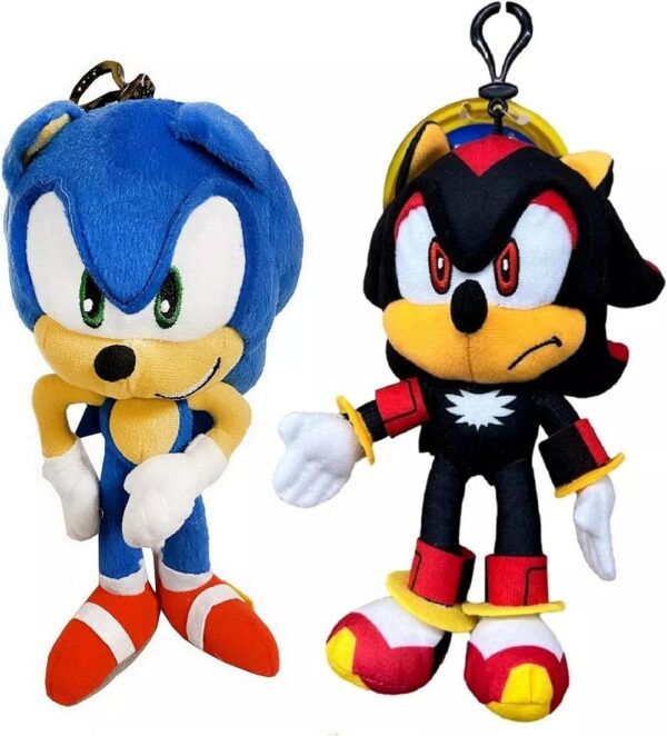 Sonic The Hedgehog Shadow and Sonic 8" Plush Clip with Small Zipper Pouch - 2 pcs ( 1 of Each )